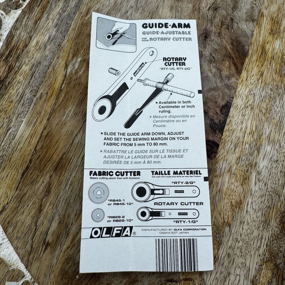 OLFA Rotary Fabric Cutter RTY-1G & Guide-Arm RTY-GUIDE Crafting Tool New Read - Picture 5 of 8